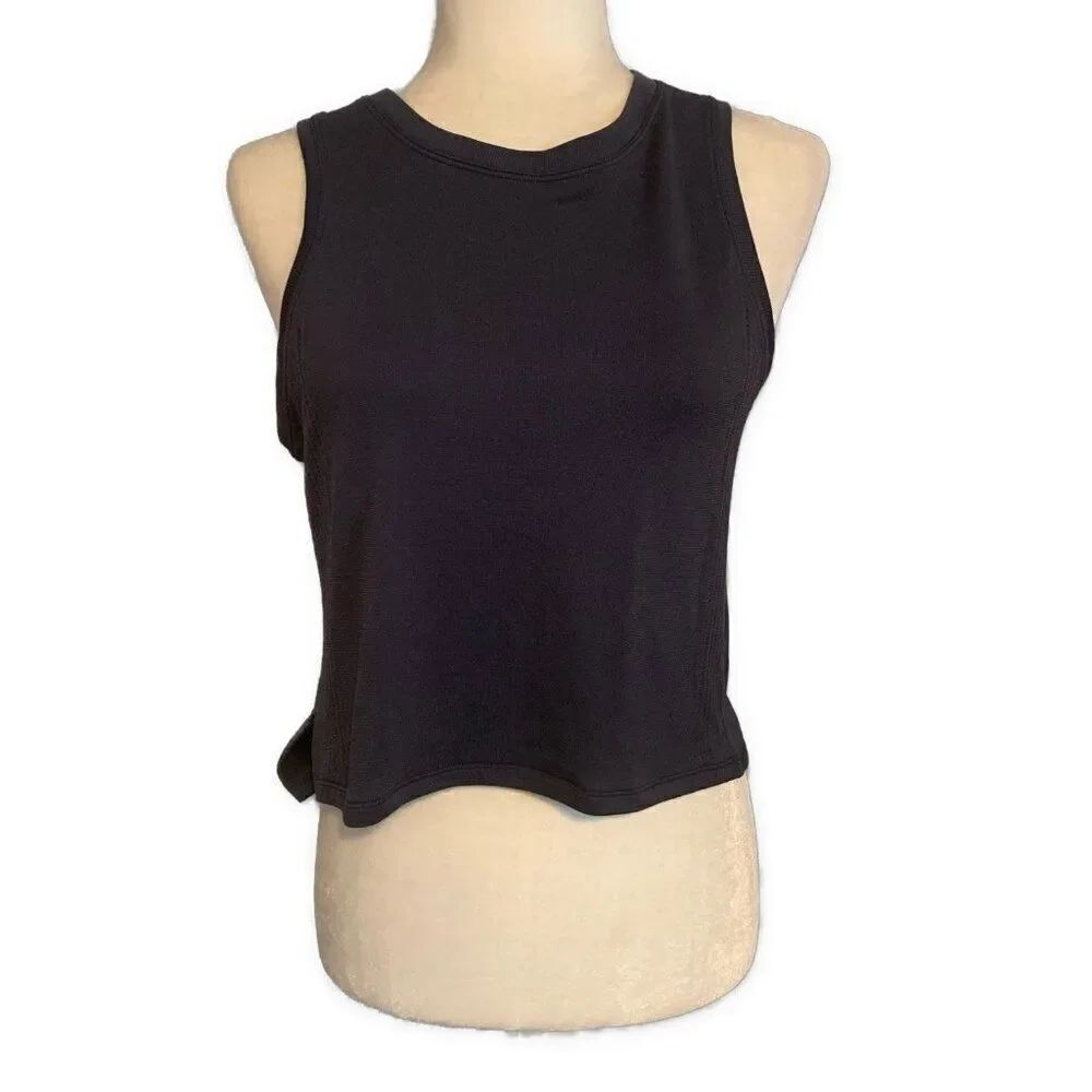 Lululemon Womens Solid Slate Gray Crew Neck Loose Crop Tank Top 2 Xs